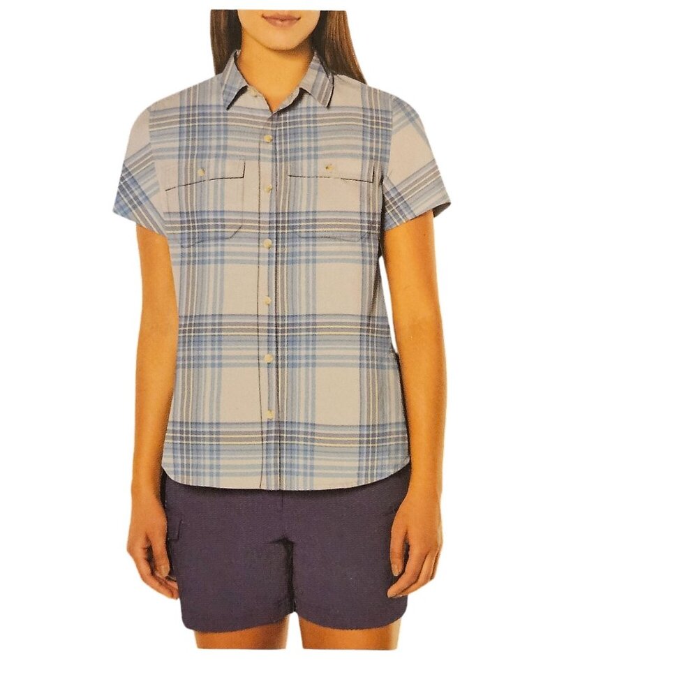 Eddie Bauer Womens Shirt Blue L sustainable travel-ready UPF 50 Moisture Wicking